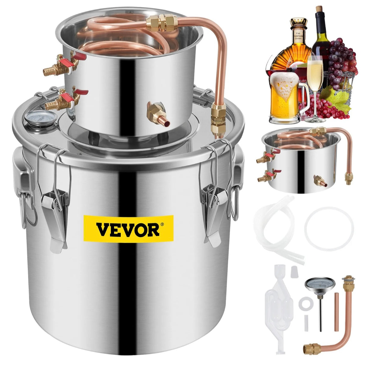 Alcohol Distiller Water Wine Home Copper Boiler Moonshine Still 12L 3Gal