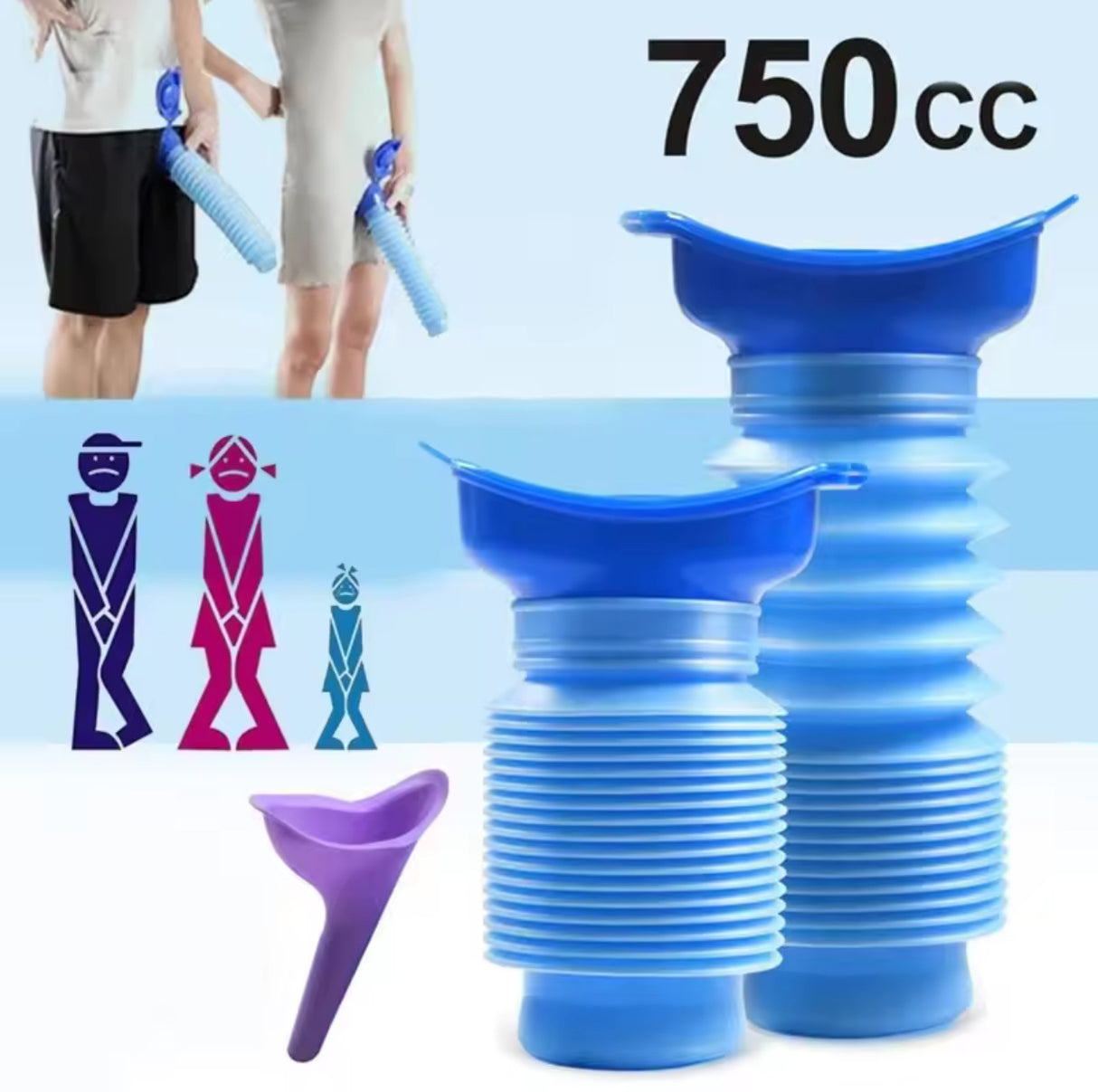 750ml Outdoor Portable Car Urinal Telescopic Squat-free Female Boys And Children Travel Camping Hiking Emergency Urinal Foldable