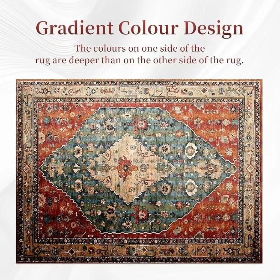 Soft Boho Area Rug, Non-Slip, Washable Carpet for Living Room/Bedroom/Dining/Office