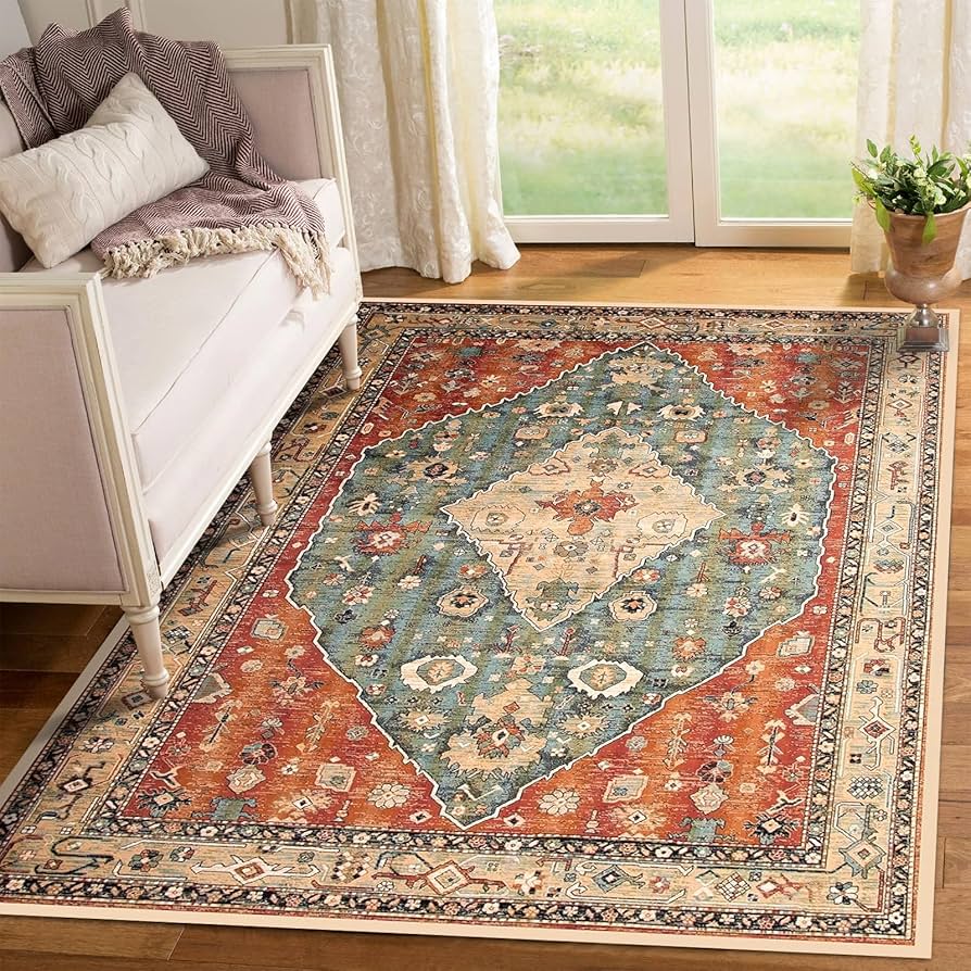 Soft Boho Area Rug, Non-Slip, Washable Carpet for Living Room/Bedroom/Dining/Office