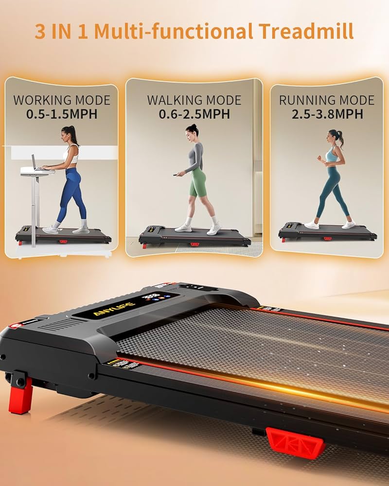 Walking Pad with Handle Bar, Anylife Incline Walking Pad Under Desk Treadmill, 2.5HP Portable Small Treadmills for Home, Compact Treadmill 150KG Capacity with LED Display