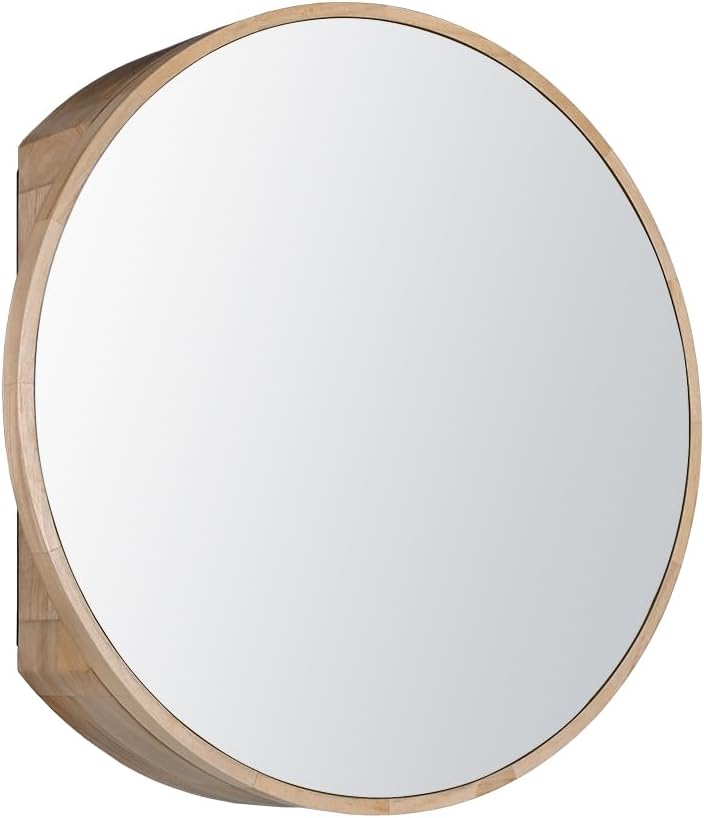 Simplus Round 600MM Bathroom Mirror Cabinet with Glass Door Shower Shaving Cupboard Wall Mounted Medicine Vanity Storage Shelves (Oak)