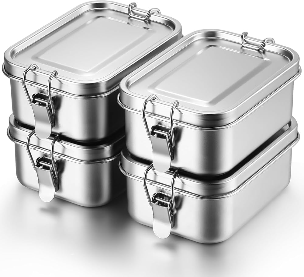 4 Pcs Stainless Steel Bento Box 550ml Metal Lunch Box Food Storage Containers Metal Lunch Container, Lockable Clips to Leak Proof, Reusable Dishwasher Safe Lunch Snack Boxes for Work, School