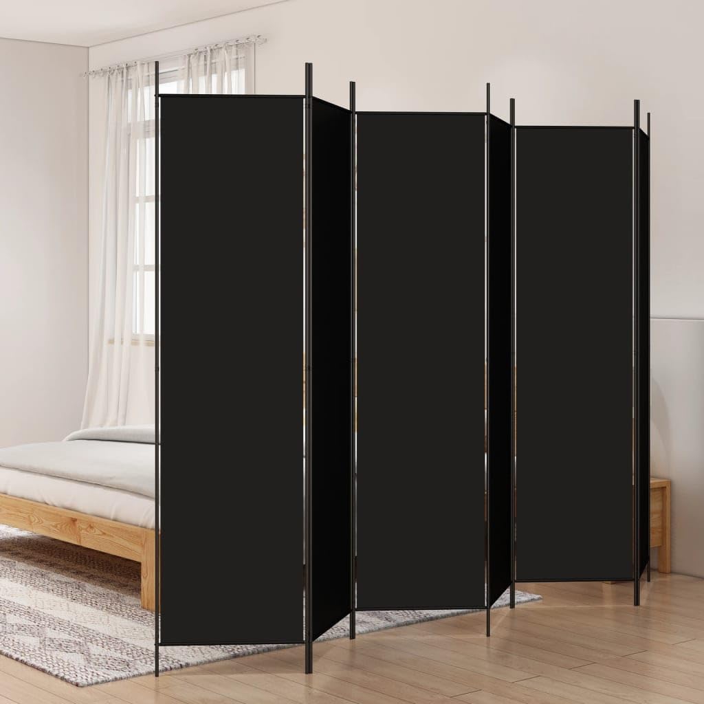 'vidaXL 6-Panel Room Divider in Black - Versatile and Foldable Partition, Made with Durable Fabric and Iron, Ideal for Bedroom and Living Room