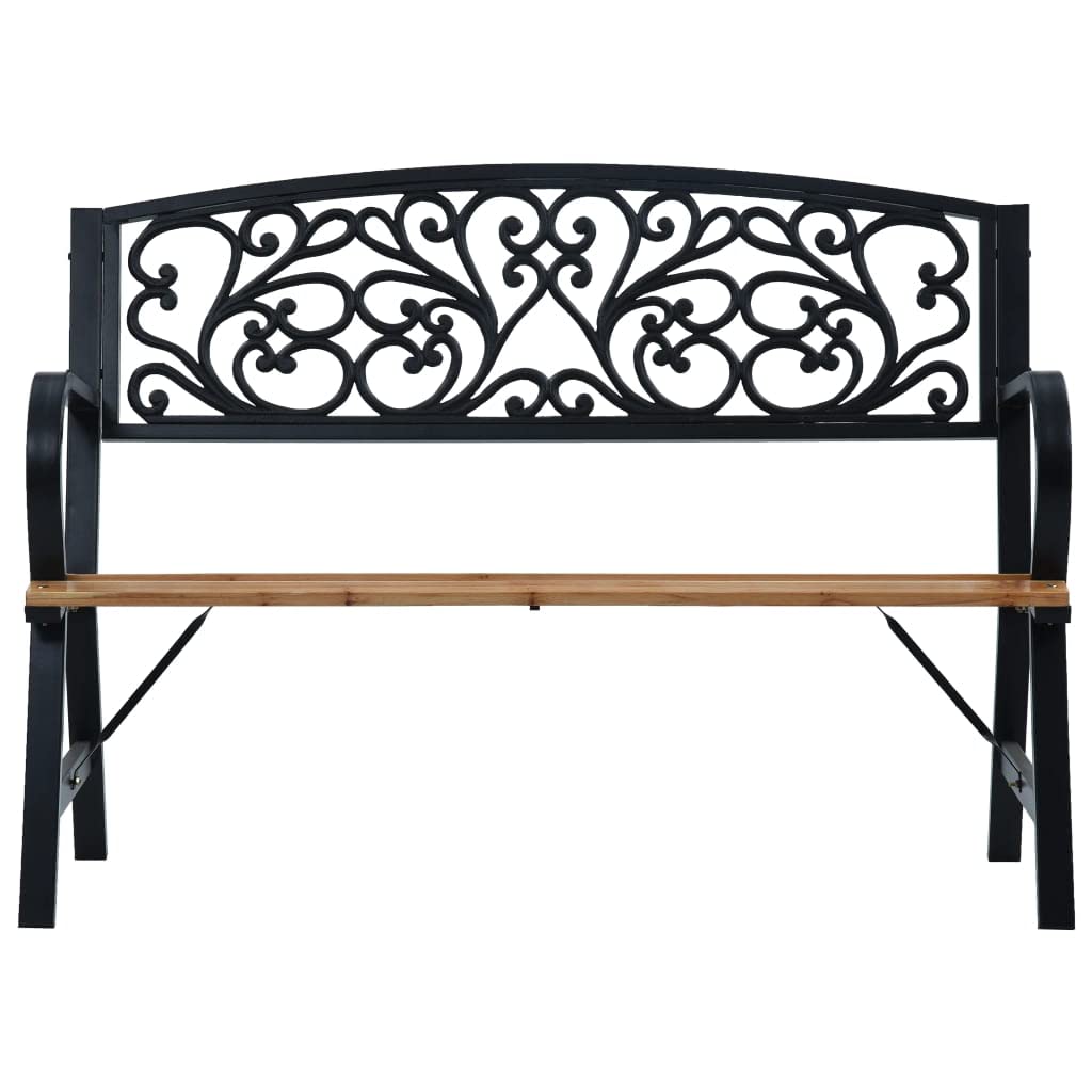 Wooden Garden Bench with Vintage Style, Weather-Resistant Outdoor Furniture with Steel Frame and Cast Iron Backrest, 120 cm Black.