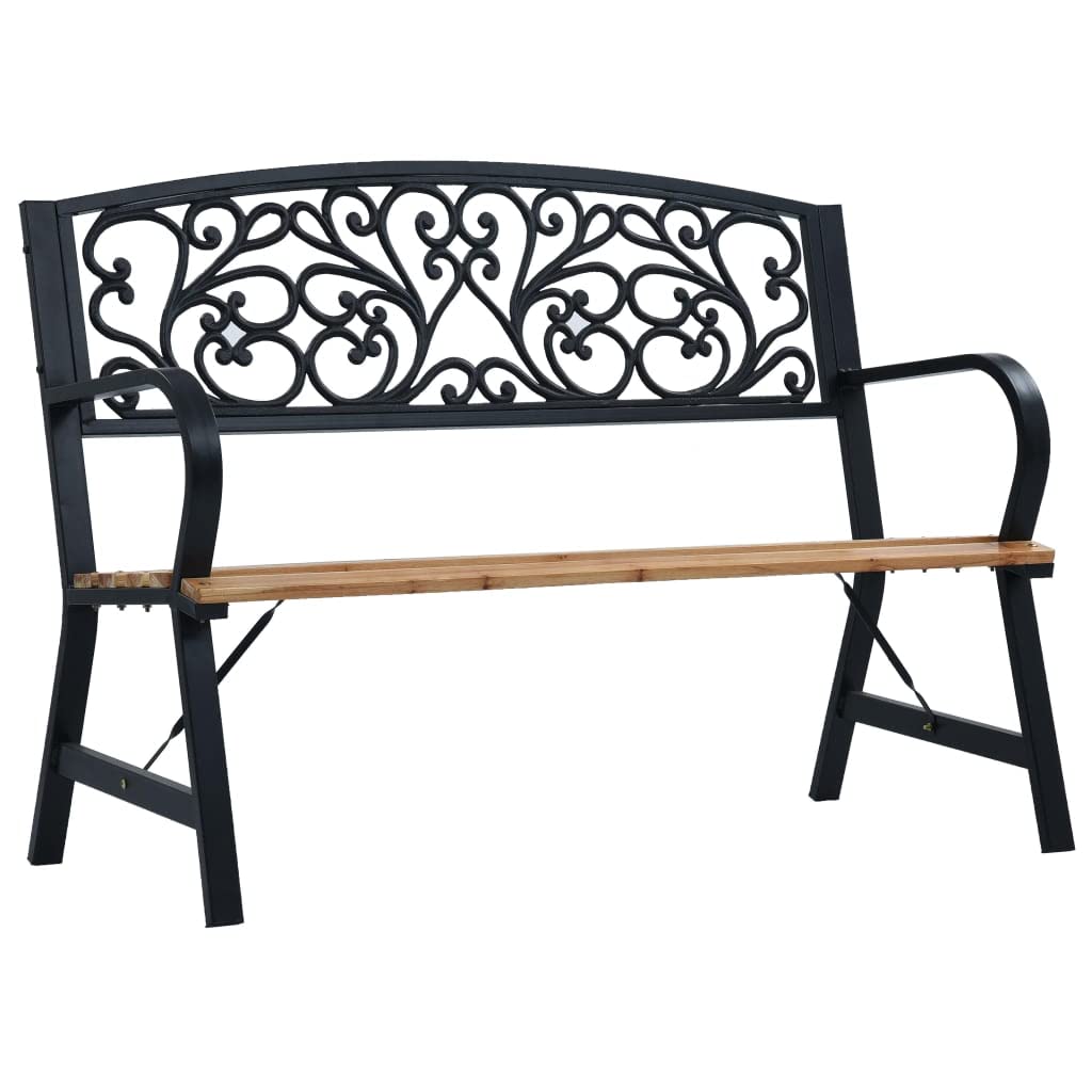 Wooden Garden Bench with Vintage Style, Weather-Resistant Outdoor Furniture with Steel Frame and Cast Iron Backrest, 120 cm Black.