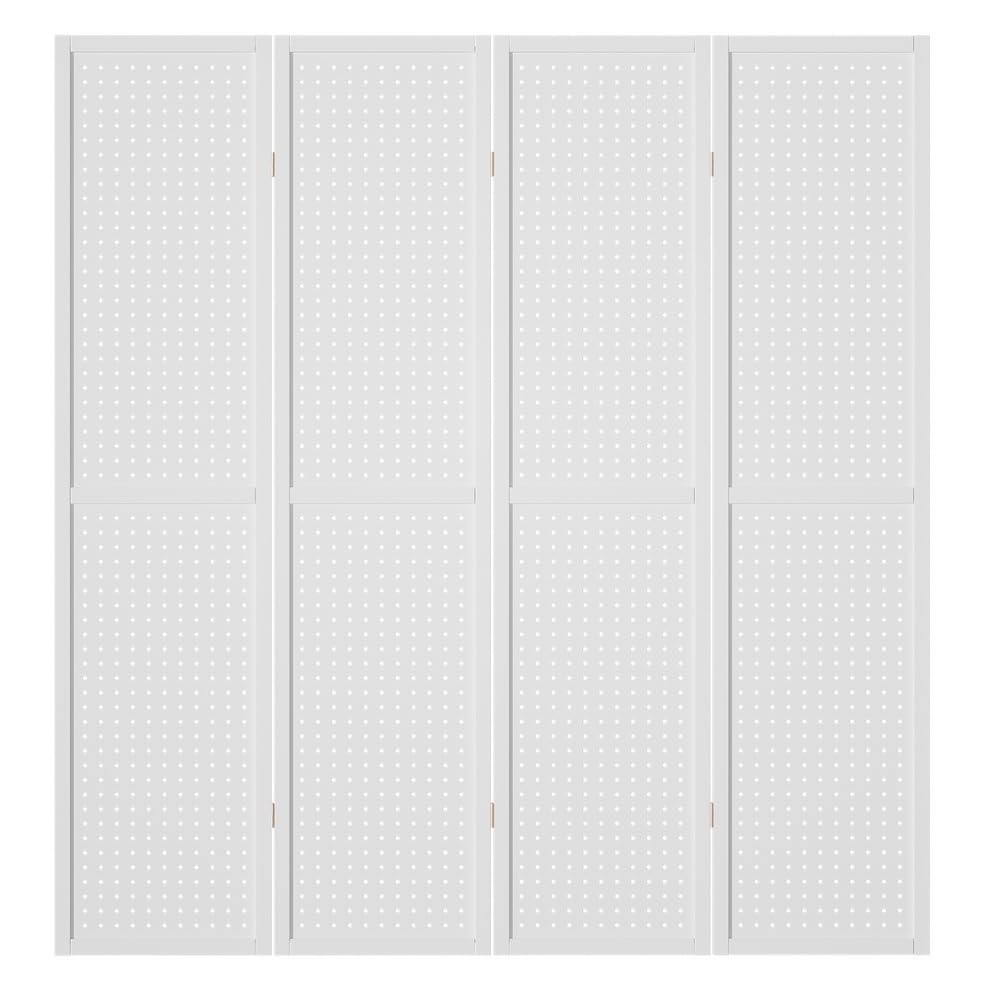 4 panel Room Divider, Folding Privacy Portable Screen Shelf Dividers Partition Wall Screens Home Pet Child Indoor Bedroom Furniture, Separator Water-Resistant Pegboard Stand Hollow White