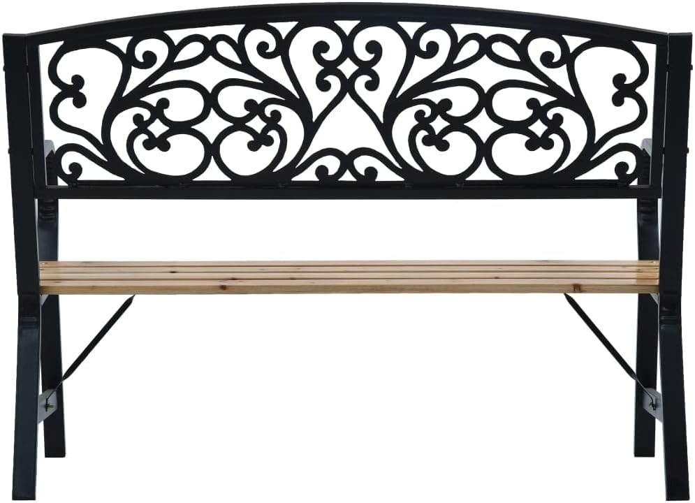 Wooden Garden Bench with Vintage Style, Weather-Resistant Outdoor Furniture with Steel Frame and Cast Iron Backrest, 120 cm Black.