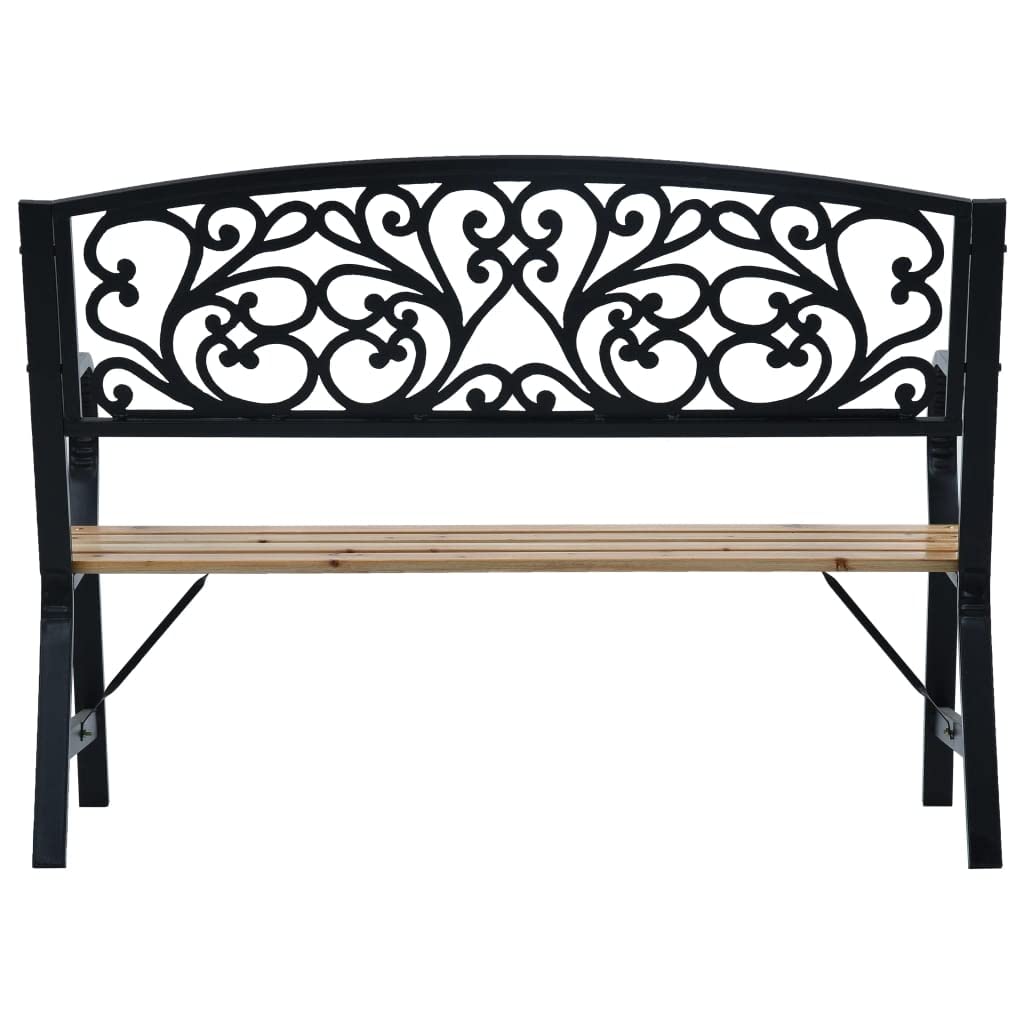 Wooden Garden Bench with Vintage Style, Weather-Resistant Outdoor Furniture with Steel Frame and Cast Iron Backrest, 120 cm Black.