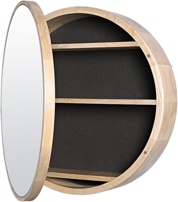 Simplus Round 600MM Bathroom Mirror Cabinet with Glass Door Shower Shaving Cupboard Wall Mounted Medicine Vanity Storage Shelves (Oak)