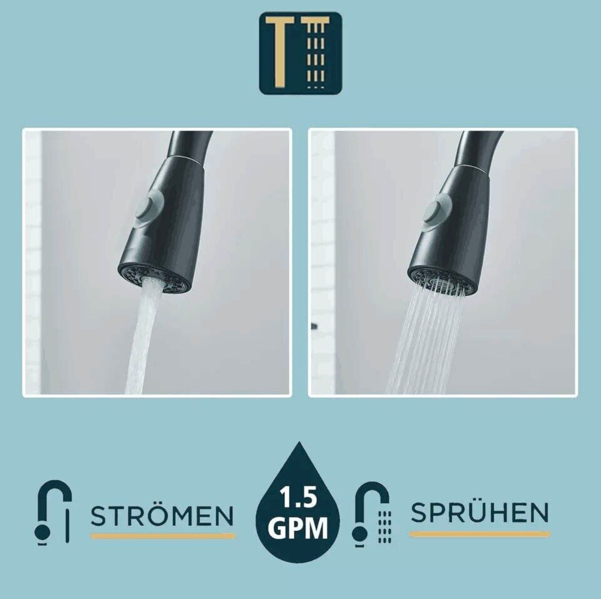 WELS Kitchen Mixer Tap Black 360° Pull Out 2-Mode Spray Laundry Sink Faucet