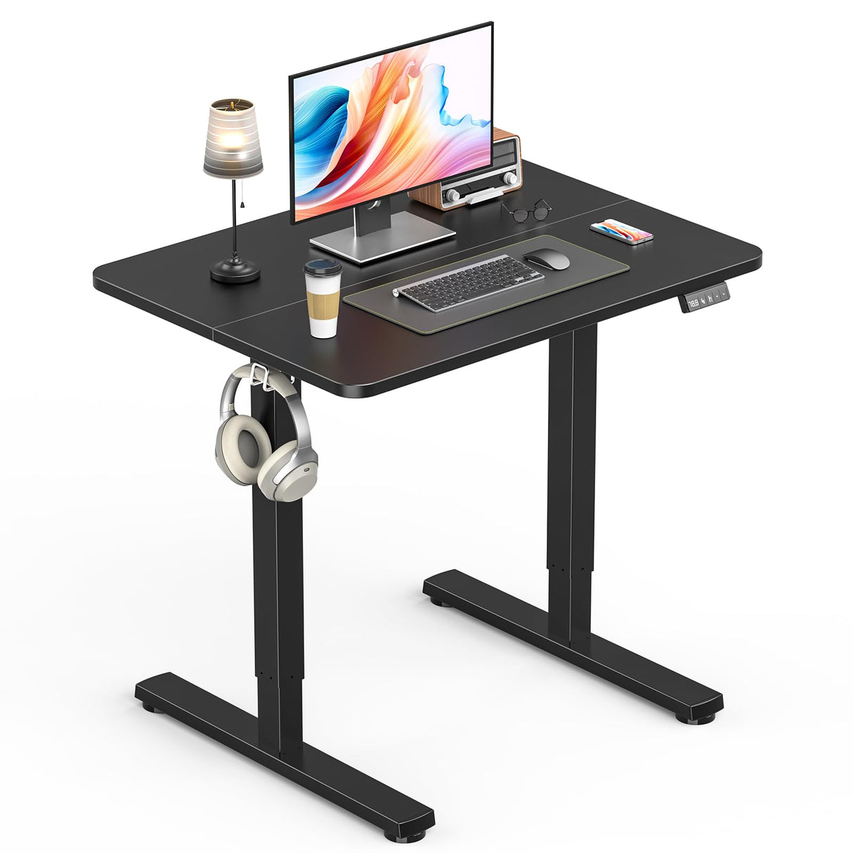 Standing Desk, Height Adjustable Electric Stand up Desk, 140x60CM Sit Stand Home Office Desk with Splice Board (Rustic Brown)