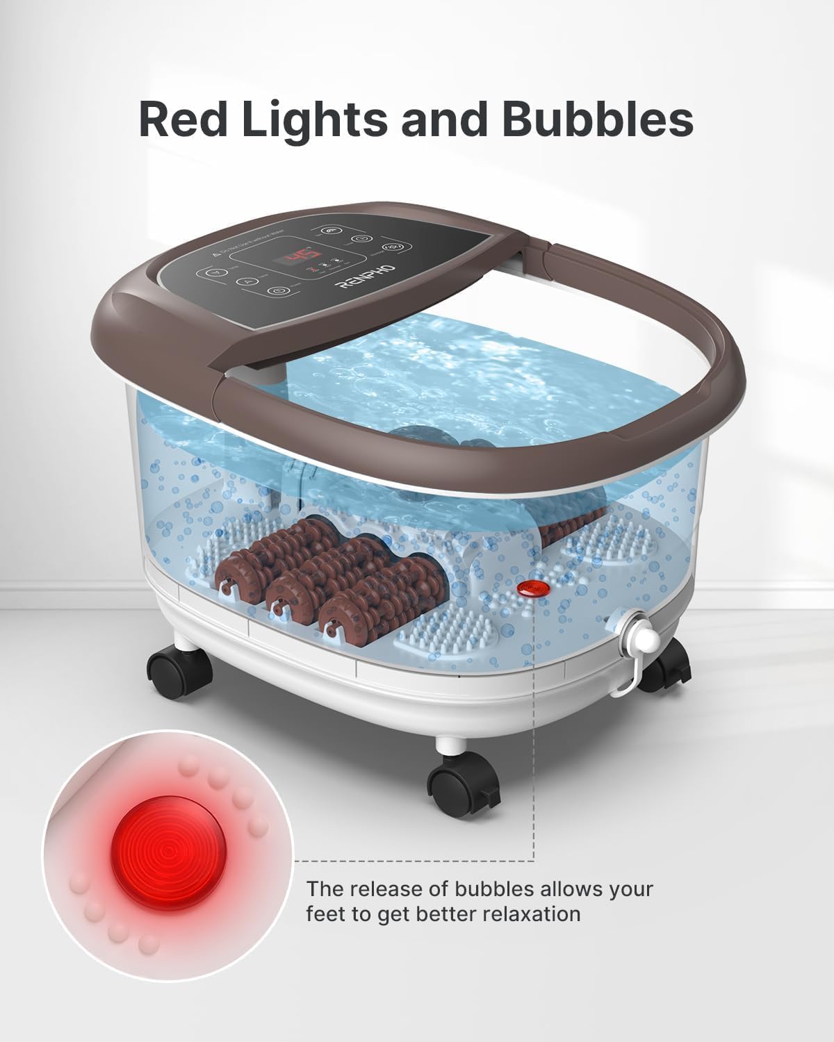 Foot Spa Bath Massager,RENPHO Motorized Foot Spa with Heat and Massage and Jets,Powerful Bubble Jets with Infrared,Shiatsu Foot Spa Massager Corn Rollers,Relieve Feet Muscle Pain