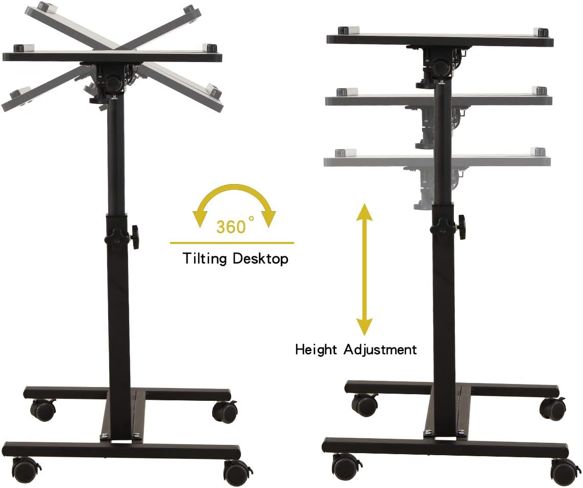 TigerDad Over Bedtable with Wheels Adjustable | Rolling Laptop Table Overbed Desk Hospital Tray Sofa Chair Side Table for Home Office (Black)