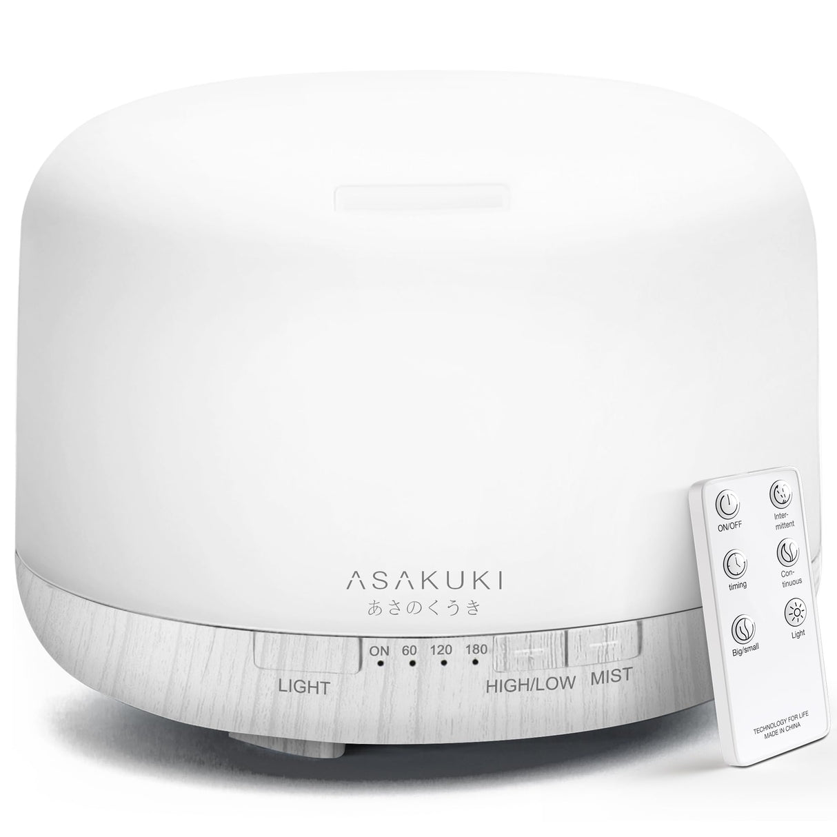 ASAKUKI 500ml Essential Oil Diffuser, 5 in 1 Ultrasonic Aromatherapy Fragrant Oil Diffusers, Vaporizer Humidifier with Remote Control, Timer, Auto-Off Safety Switch, 7 LED Light Colors