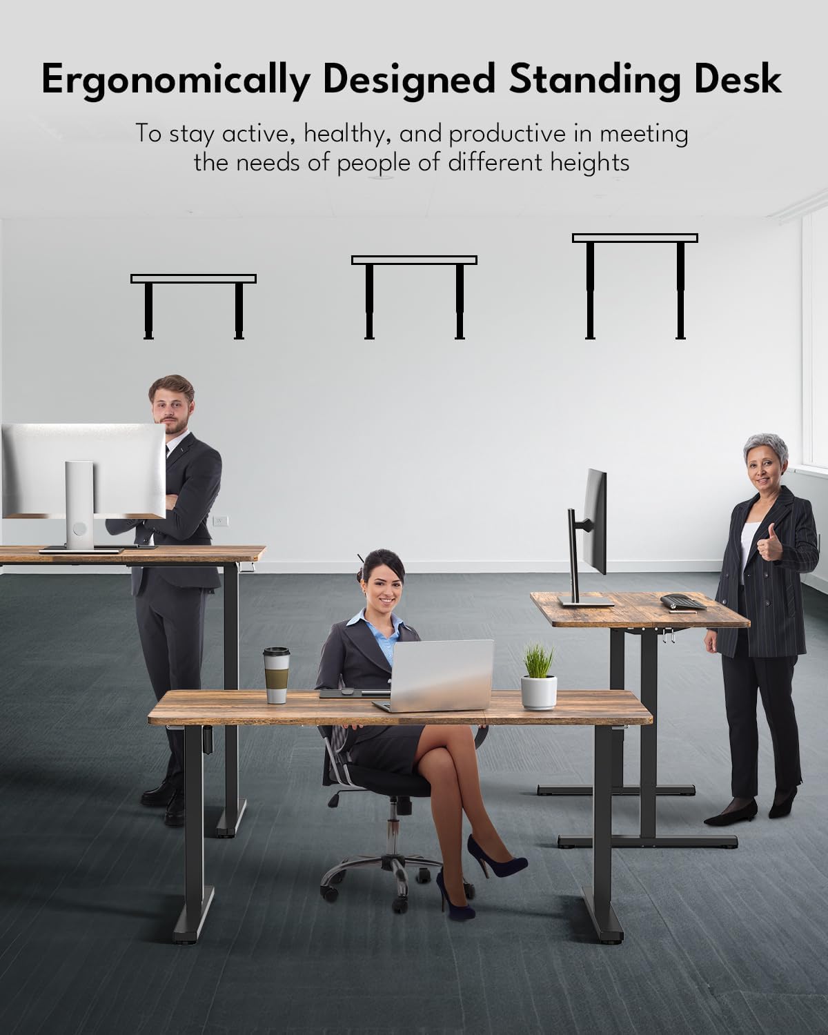 Standing Desk, Height Adjustable Electric Stand up Desk, 140x60CM Sit Stand Home Office Desk with Splice Board (Rustic Brown)