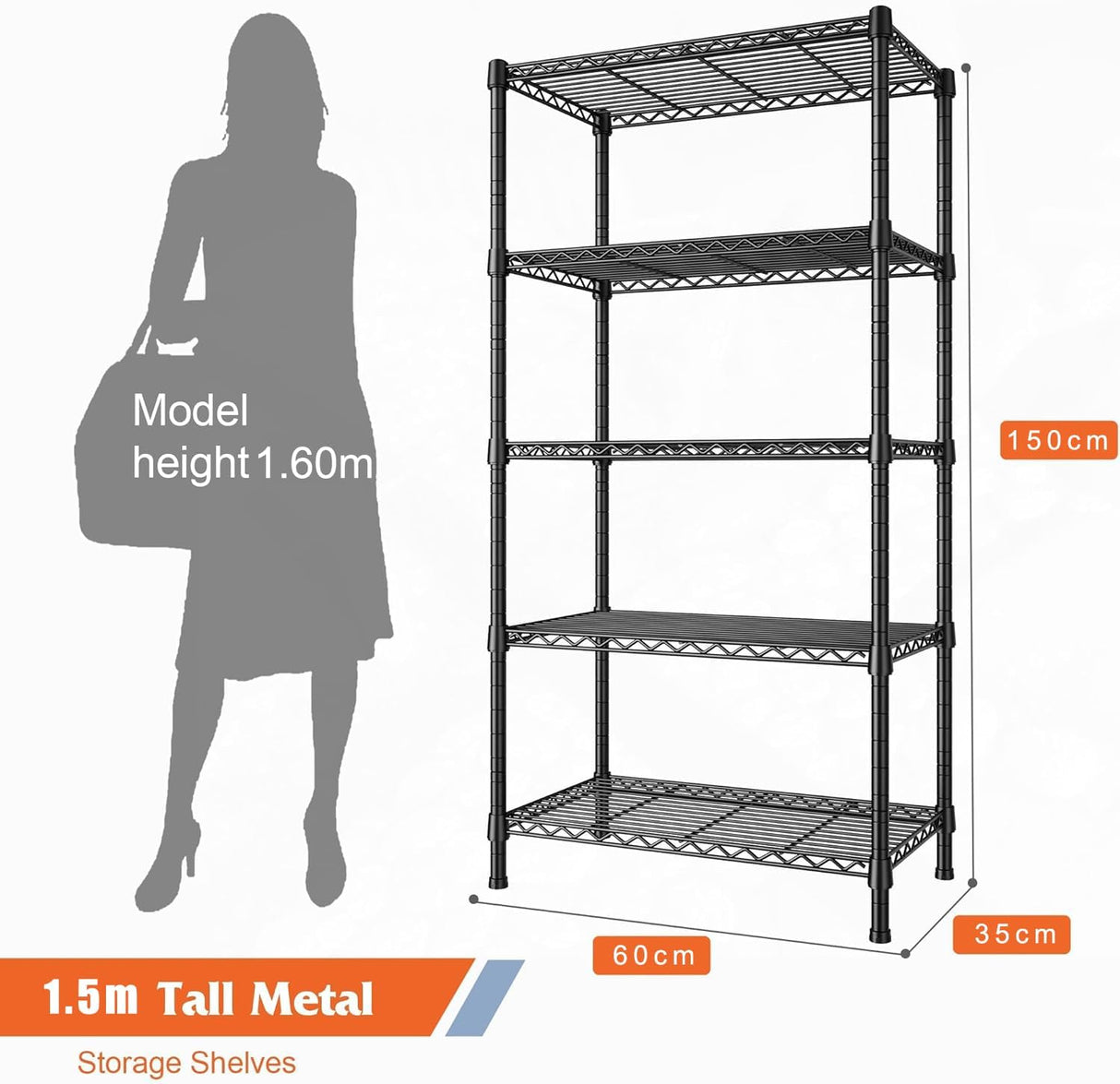 Shelving Unit Metal Shelving Unit Storage Shelves Loads Shelving Units for Storage Adjusting Wire Shelving Unit Heavy Duty Storage Rack Metal Shelf Unit, 5-Tier