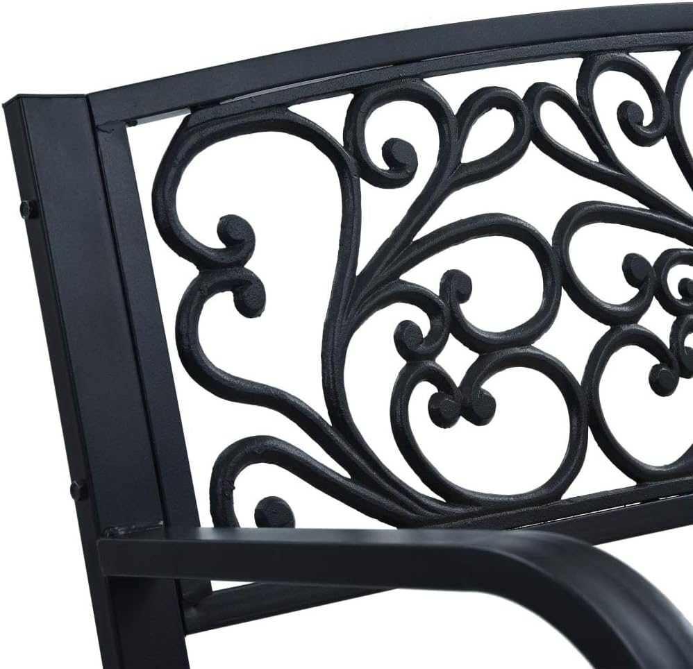 Wooden Garden Bench with Vintage Style, Weather-Resistant Outdoor Furniture with Steel Frame and Cast Iron Backrest, 120 cm Black.