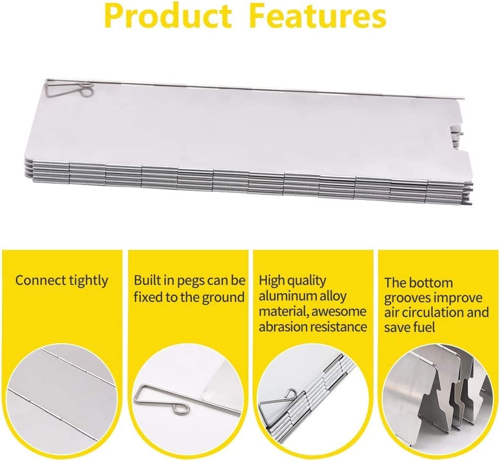 Stove Windscreen, 10 Plates Stove Windshield, Folding Aluminum Camping Burner Windshield, Lightweight Compact Folding Camp Stove Windscreen with Drawstring Bag, for Camping Stoves and Butane Stoves