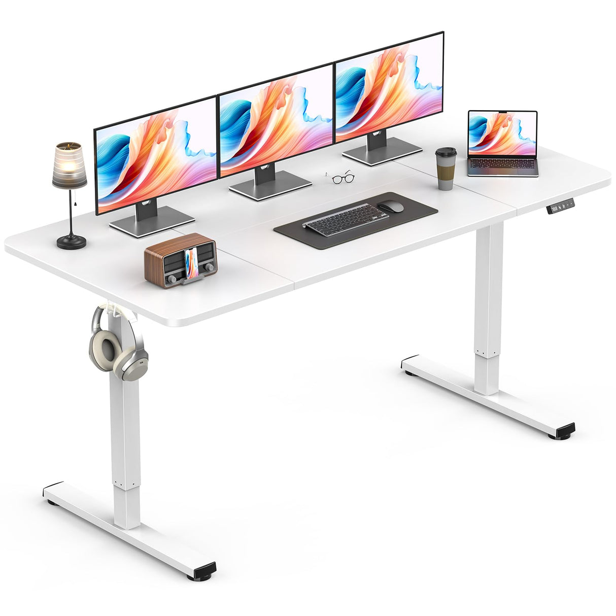 Standing Desk, Height Adjustable Electric Stand up Desk, 140x60CM Sit Stand Home Office Desk with Splice Board (Rustic Brown)