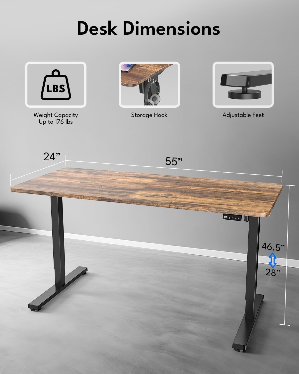 Standing Desk, Height Adjustable Electric Stand up Desk, 140x60CM Sit Stand Home Office Desk with Splice Board (Rustic Brown)