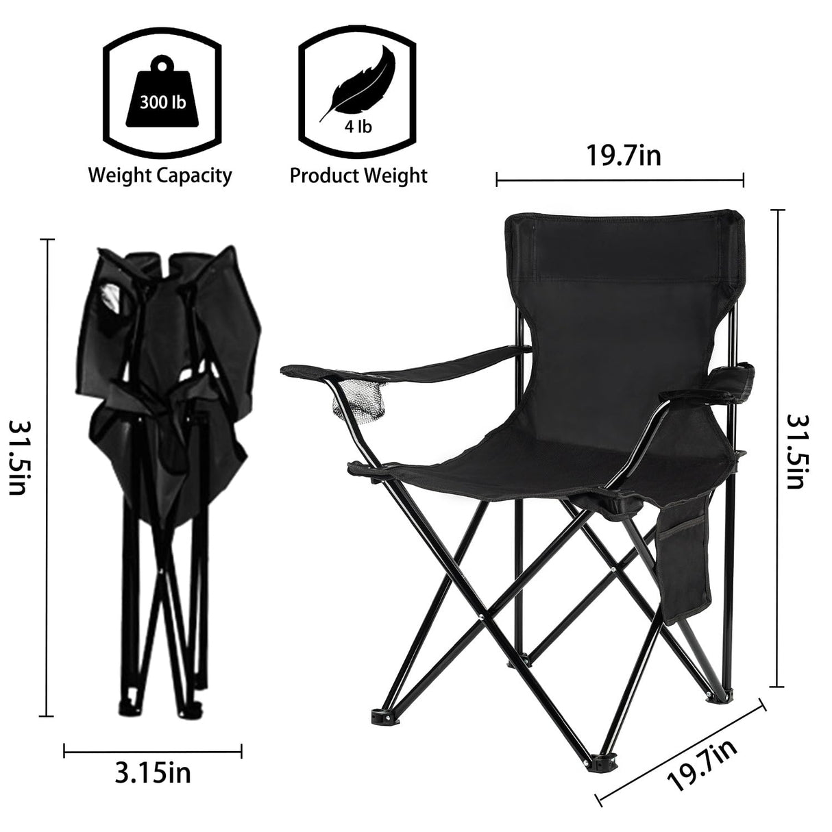 Century Folding Camping Chairs- Lightweight, Portable Chair for Beach, Lawn, Outdoor Sports, Black