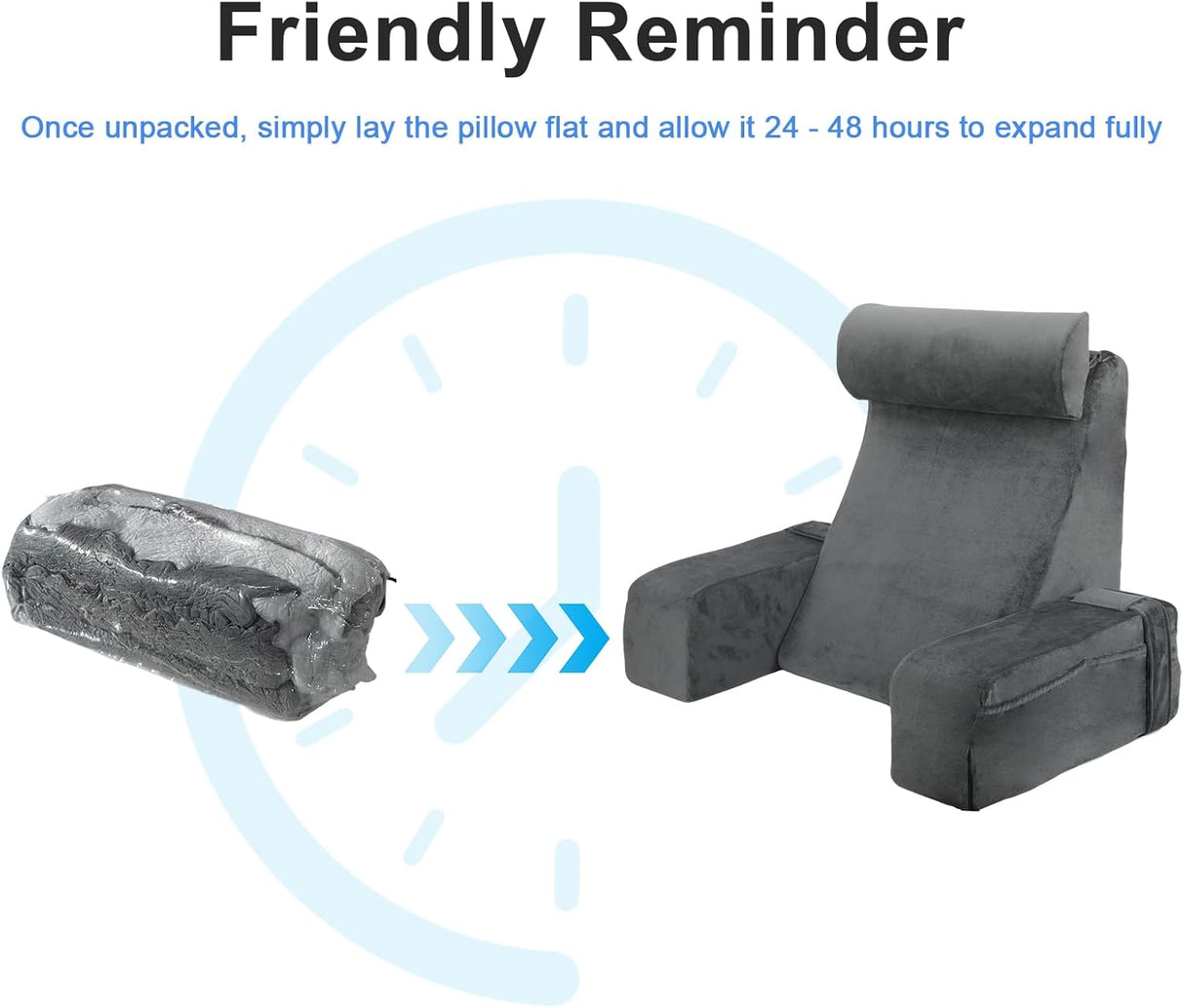 Reading Pillow,Back Pillow for Bed Sitting Up,Backrest Support Pillow with Arm and Large Pockets,Bed Chair for Reading,Gaming,Relaxing,Working or Watching TV in Bed&Floor