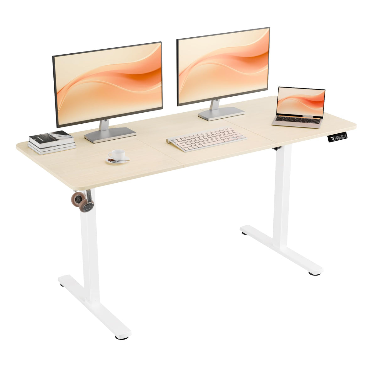 ERGOMAKER Electric Standing Desk 80x60cm (31"x23.6"), Height Adjustable Sit Stand Desk with Splice Board for Home Office, Computer Desk Memory Preset (White Frame + White Desktop)