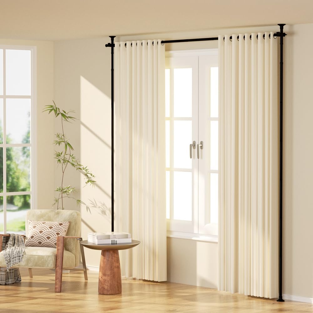 Kokorona Room Divider Curtain Rod, Vertical Tension Rod, No Drilling Floor to Ceiling Freestanding Curtain Rod Damage Free, 71-188 cm(W) 1.2-3 m(H) Expandable Curtain Divider Stand for Room Separation