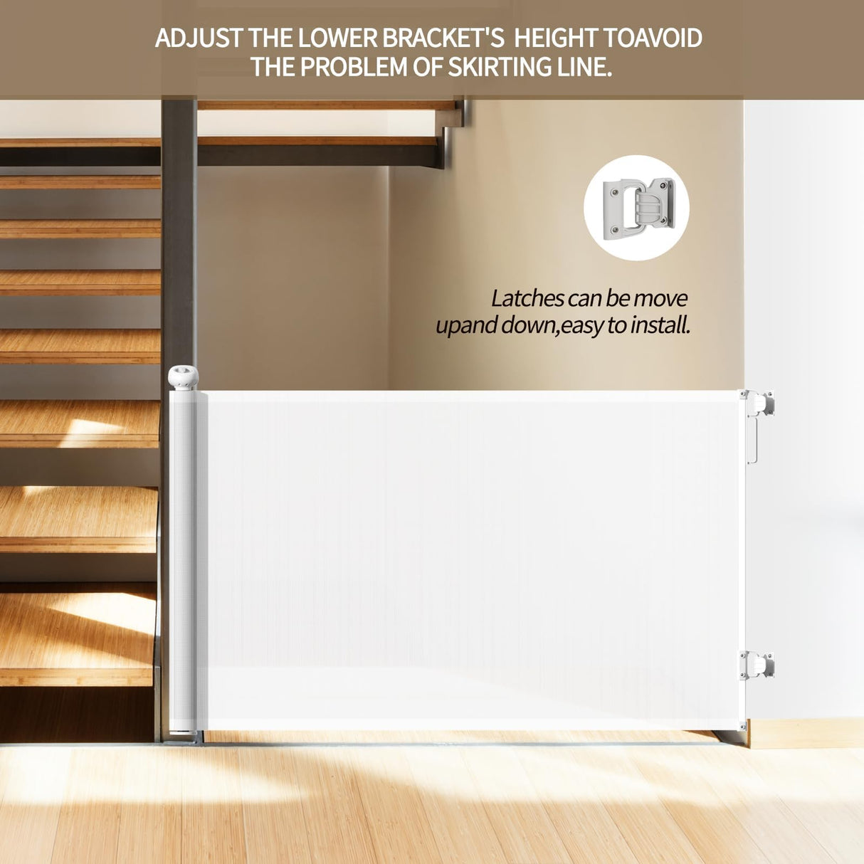 Premium Retractable Baby and Pet Gate - 33"/84cm Tall, Expands up to 55"/140cm, Ensuring Safety for Kids and Pets, Mesh Safety Gate for Stairs, Indoor, Outdoor, Doorways, Hallways