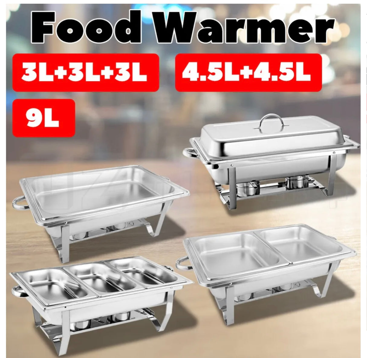 Multi Stainless Steel Bain Marie Chafing Dish Buffet Food Warmer 9L/4.5L*2/3L*3