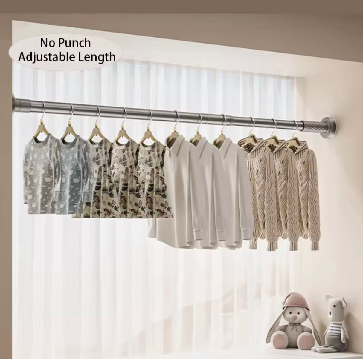 Adjustable Stainless Steel Drying Rack,Telescopic Curtain Rod for Bathroom,No Punch Expandable Pole for Clothes Quilt