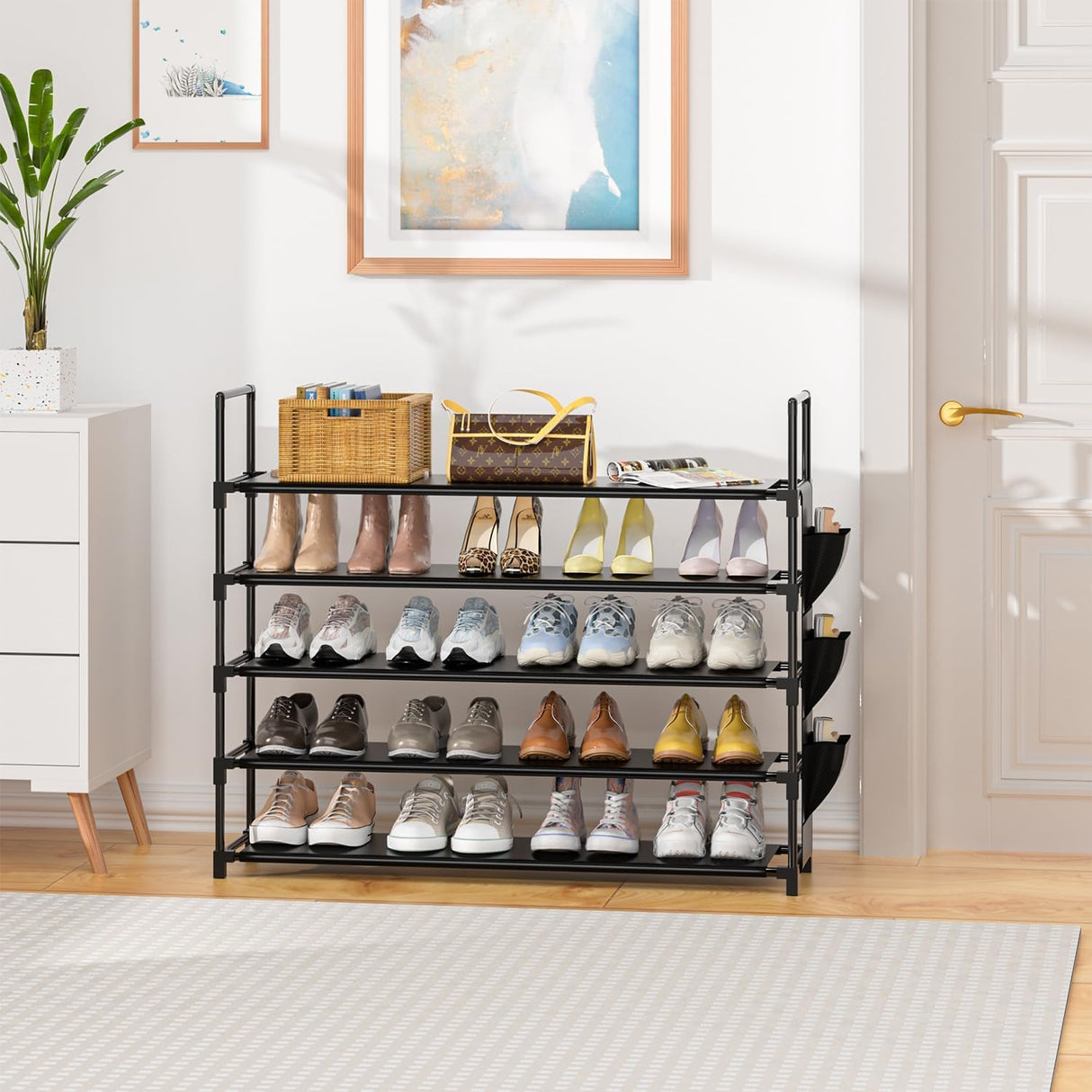 Shoe Rack 5 Tier Shoe Organizer Shoe Storage 20-25 Pairs Shoe Rack for Closet Shoe Rack Organizer Entryway Shoe Holder Space Saving Shoe Shelf Shoe Stand Large Tall Shoe Tower Bedroom Garage Door