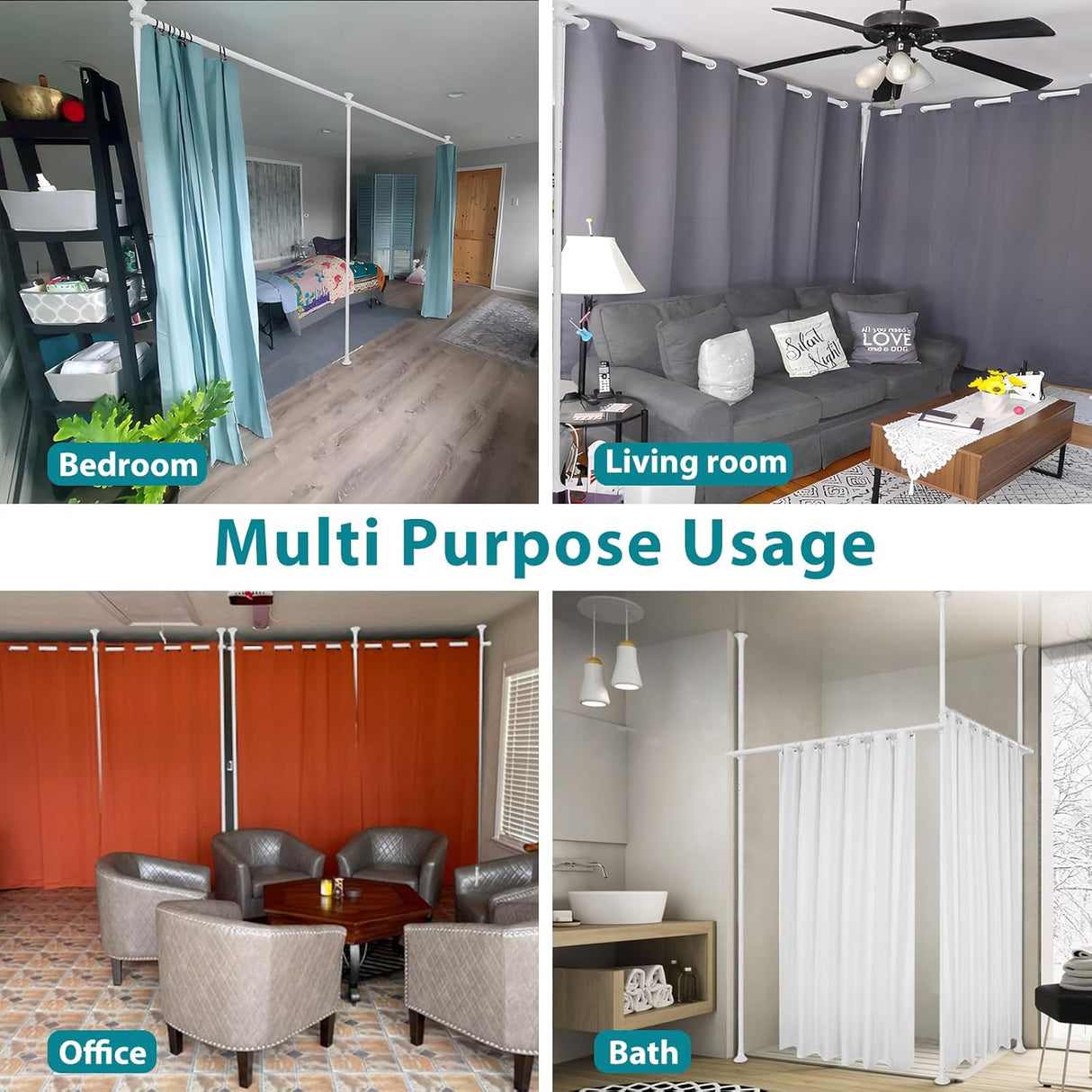 Room Divider, No Drilling Curtain Rods Wall Divider for Room Separation, 120” Tall 114” Wide Adjustable Floor to Ceiling Hanging Partition Room Dividers, Long Heavy Duty Room Divider Curtain Rods