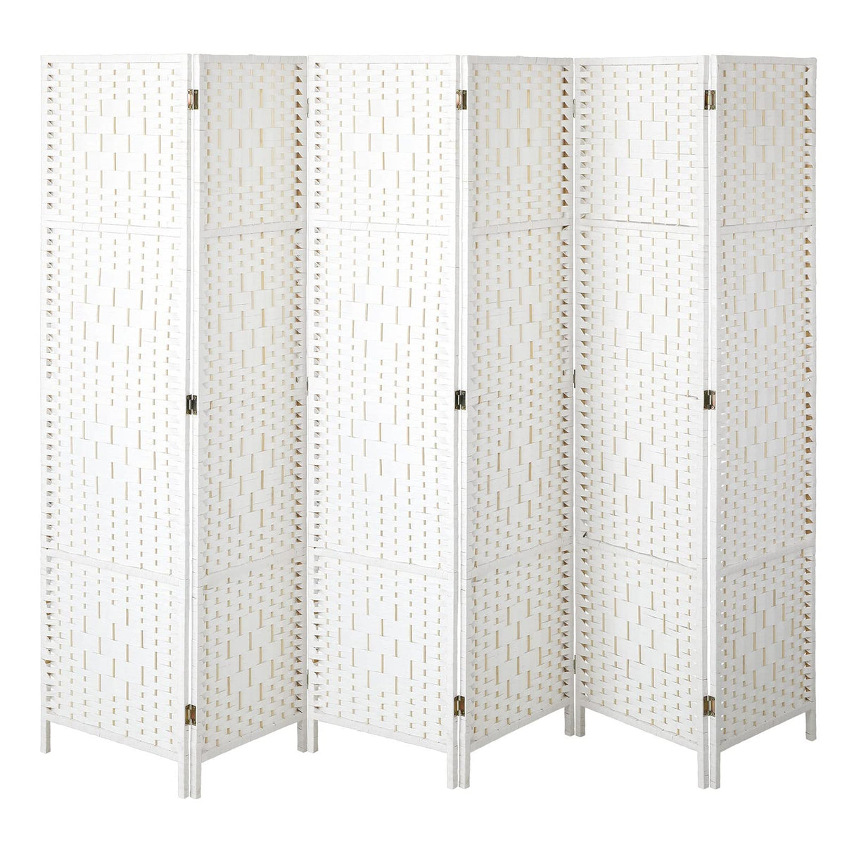 6 Panels Room Divider, Foldable Wooden Privacy Screen Dividers Partition Wall Screens for Home Pet Child Balcony Bedroom Bathroom, Portable Rattan Partition Separator Water-Resistant,White