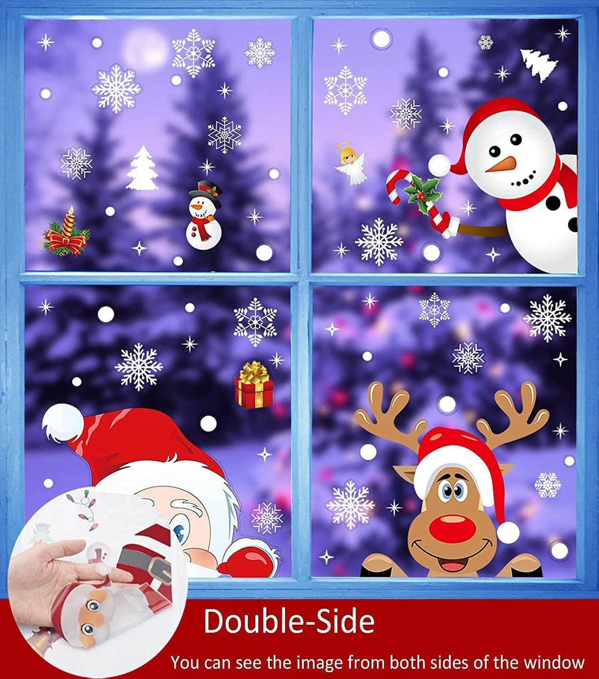 Christmas Window Clings, 218 Pcs Christmas Window Stickers, 10 Sheets Reusable Xmas Window Decals with Santa Claus Reindeer Snowman, Double-Side Xmas Snowflake Window Clings for Winter Party Supplies