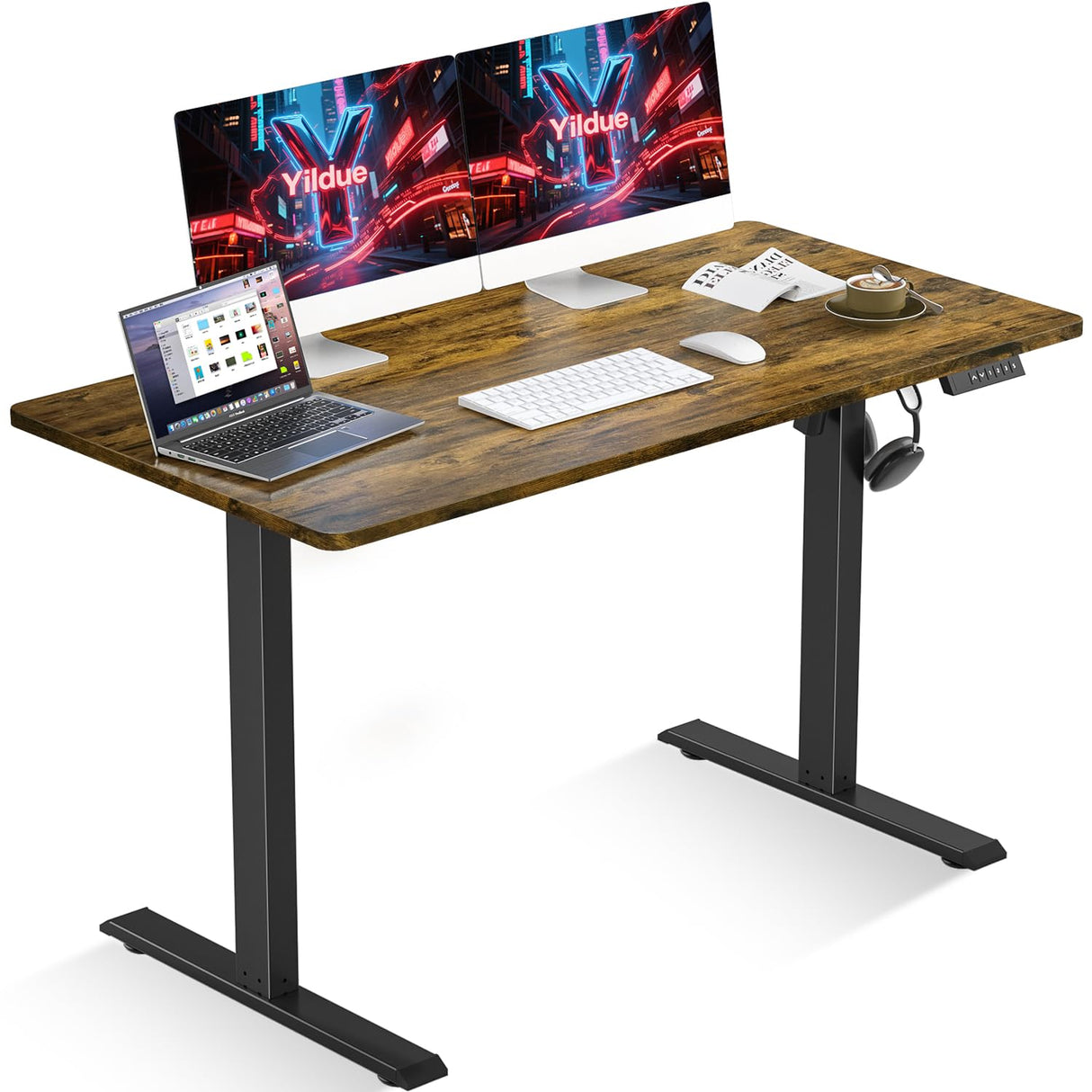 Yildue Electric Standing Desk 120X60CM,Height Adjustable Standing Compute Desk with Splice Board,3 Memory Height Settings Ergonomic Home Office Desk(Rustic Brown)