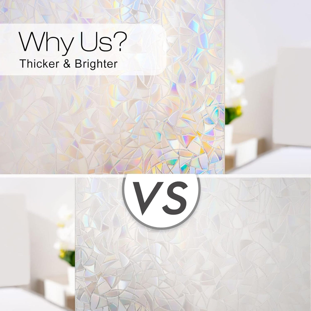 rabbitgoo Window Privacy Film, Rainbow Window Clings, 3D Decorative Window Vinyl, Stained Glass Window Decals, Static Cling Window Sticker Non-Adhesive, 44.5 x 200 cm