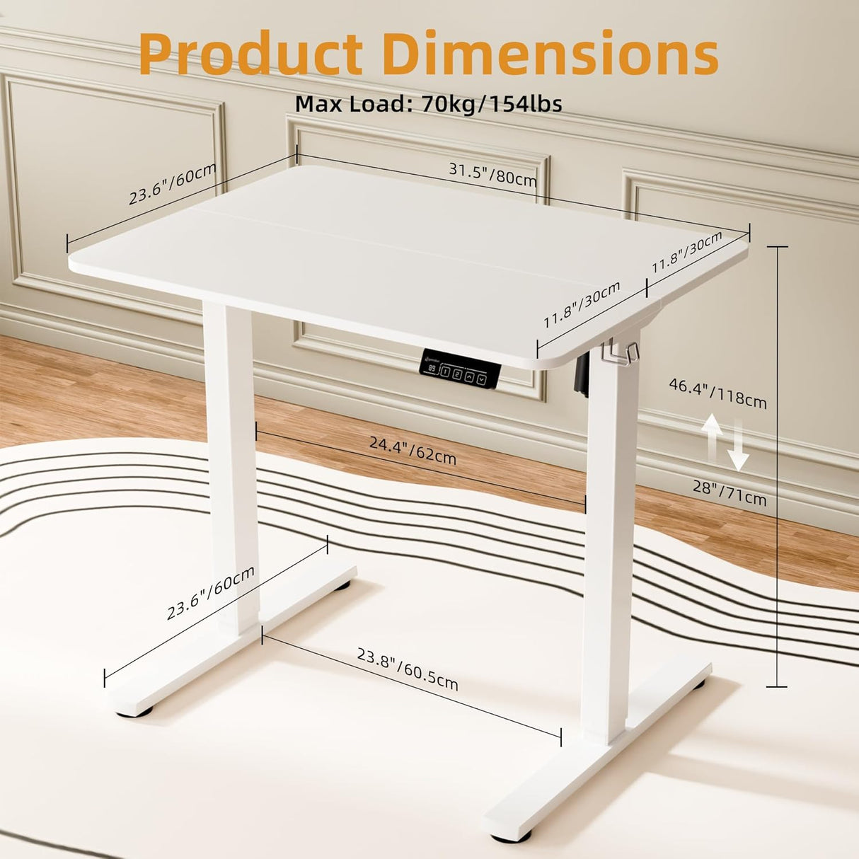 ERGOMAKER Electric Standing Desk 80x60cm (31"x23.6"), Height Adjustable Sit Stand Desk with Splice Board for Home Office, Computer Desk Memory Preset (White Frame + White Desktop)