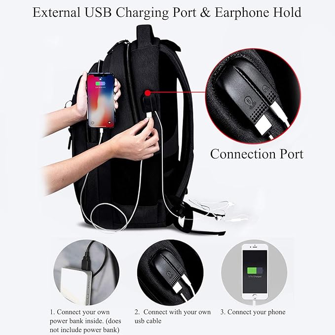 Travel Laptop Backpack, Water Resistant College School Computer Bag Gifts with USB Charging Port for Men & Women Fits 15.6 Inch Notebook