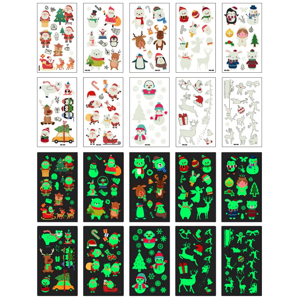 Luminous Christmas Temporary Tattoos for Kids - 120 Pieces Christmas Glow in The Dark Tattoos Stickers for Boys and Girls,Christmas Party Favors for Kids Stocking Stuffers and Gifts 10 Sheets