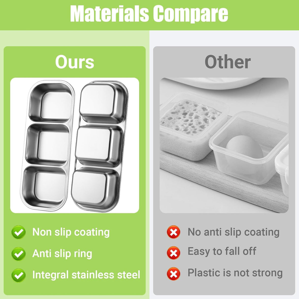 Abekuta Stainless Steel Snack Containers, Reusable Condiment Box with Lids, 3 Compartment Sauce Cups, Divided Food Storage Containers for School, Home, Travel
