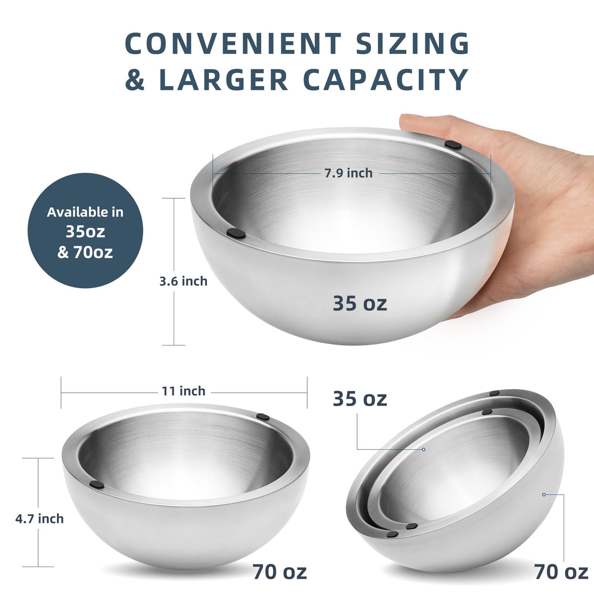 Dip Chiller Bowl - Large 35oz Capacity - Frozen Ice Stainless Steel Serving Bowl - Insulated Dip Dish Platter Keeps Salsa, Guacamole, Condiments, Sauces, Salad & Food Hot or Cold