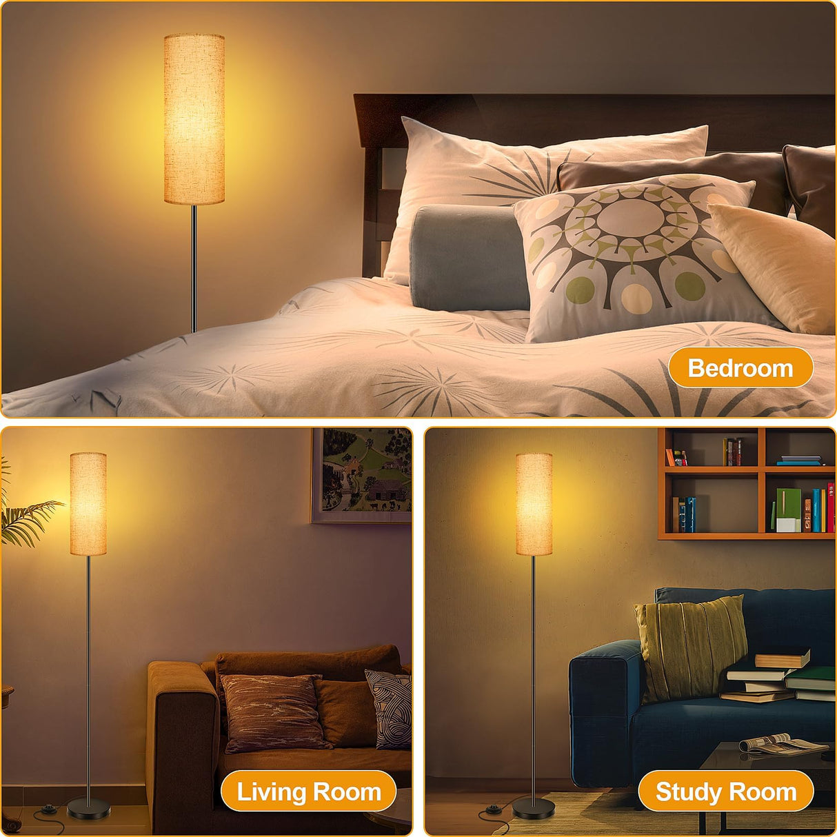 Floor Lamp for Living Room, 165CM 3 Color Temperature Standing Floor Lamps with Foot Switch, Tall Modern Stand Up Bright lamp Corner Light, Floor Column Room Lamp (9W Bulb Included)