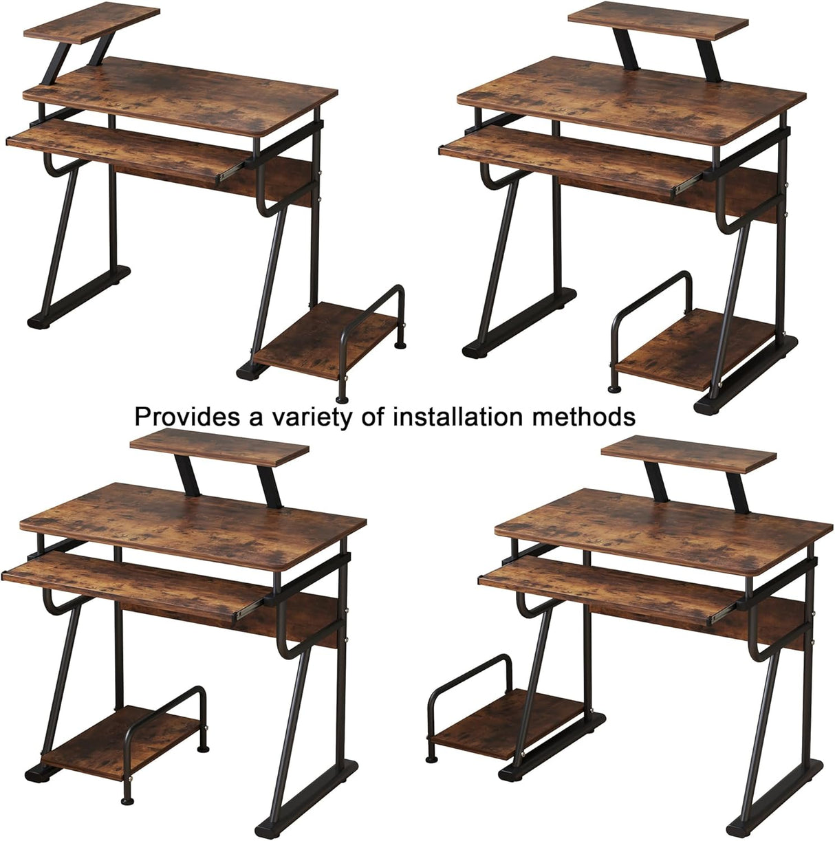 Gaming/Computer Desk, Home Office Small Desk with Monitor Stand, Rustic Writing Desk, Dismountable Computer Tower Stand, Adjustable Storage Space, Modern Design Corner Table