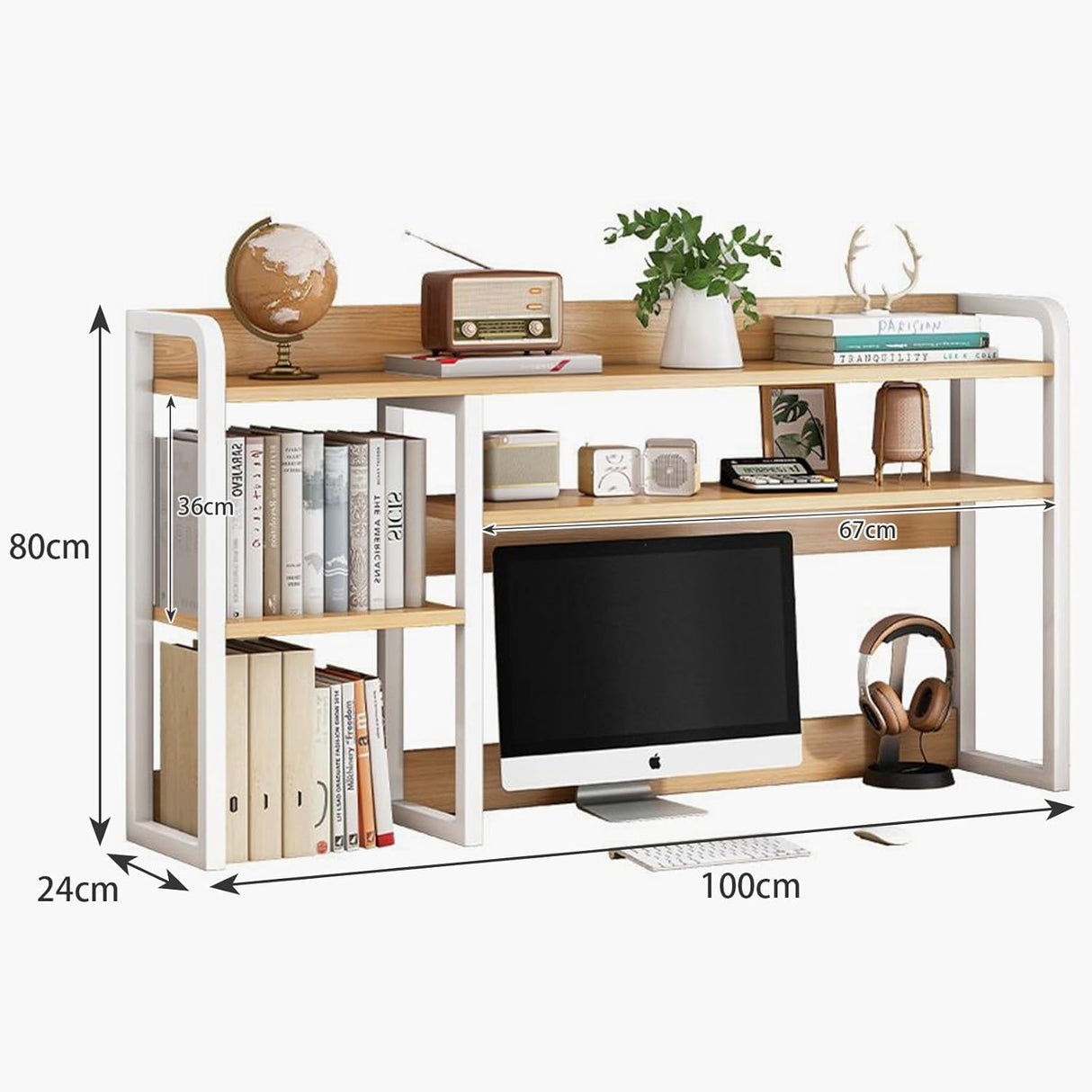2 Tier Desktop Bookshelf for Computer Desk, Countertop Hutch Bookcase Organizer, Metal Desktop Shelves Organizer, Desk Storage Hutch Display Rack for Home, Dorm, Office Supplies