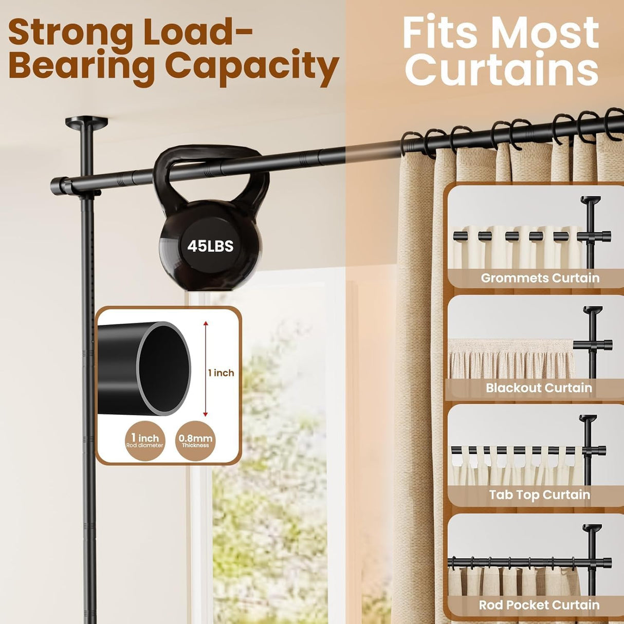 Koreal Room Divider, Curtain Rod for Wide Space Room Separation, 71-434cm(W) 122-304cm(H) Adjustable, No Drilling Tension Curtain Rods, Heavy Duty Temporary Privacy Wall Divider, Black