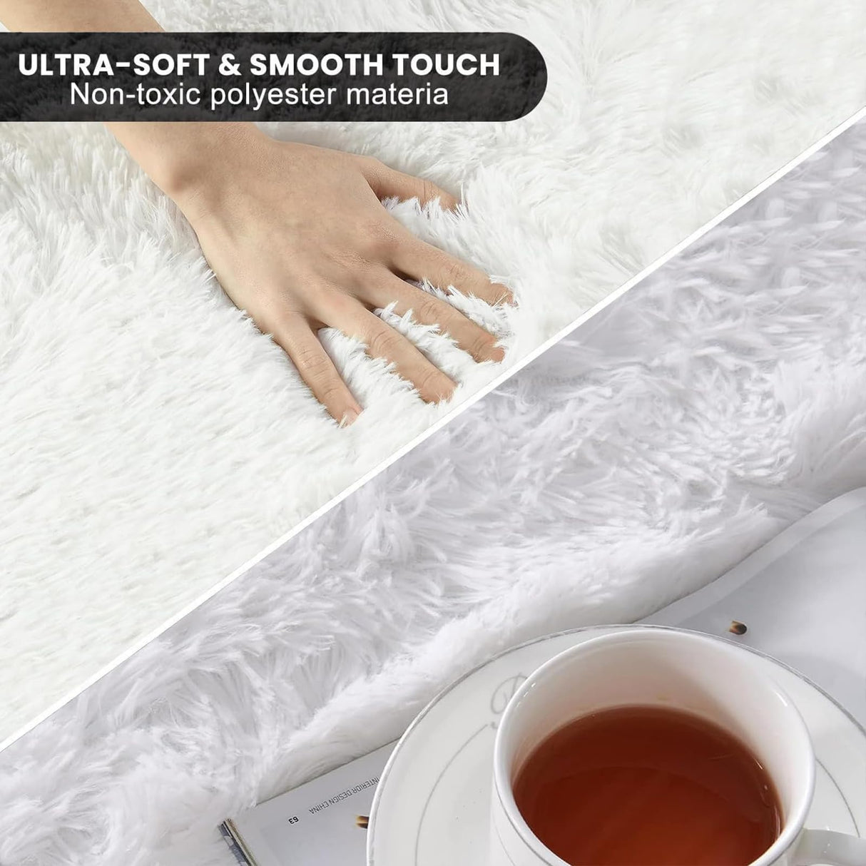 Large Area Rugs for Living Room, Ultra Soft Indoor Modern Fluffy Bedroom Carpets, Washable Furry Throw Rugs Area Carpets for Children Bedroom Home Decor Nursery Rug (White,140 x 200 CM)