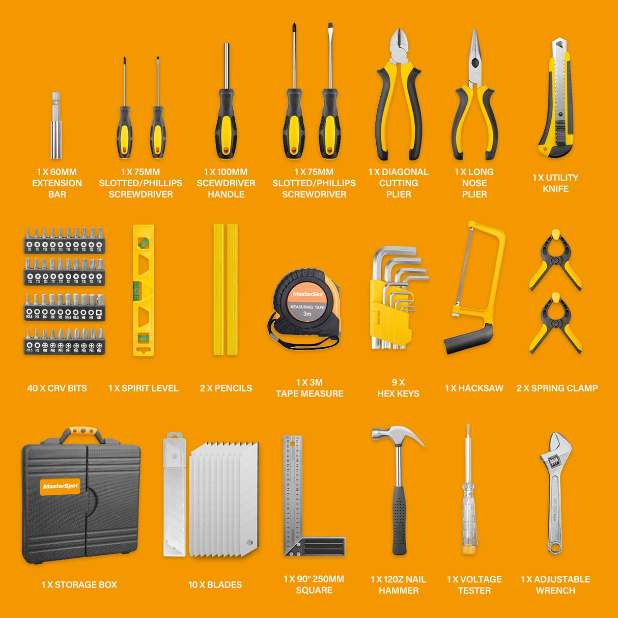 79-Piece Hand Tool Set Household Comprehensive Kit Auto Repair Tool Set Multi-functional Tool Kits for Homeowner General Household Hand Tool Set w/ 1 Storage Case for Repairing