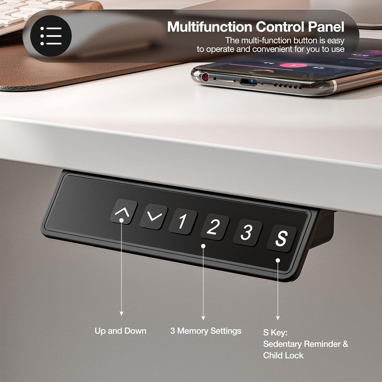 UMOMO 120 x 60cm Electric Standing Desk, Height Adjustable Sit Stand Desk with Splice Board, Workstation Computer Desk with Cable Management for Home Office (White Top White Frame)